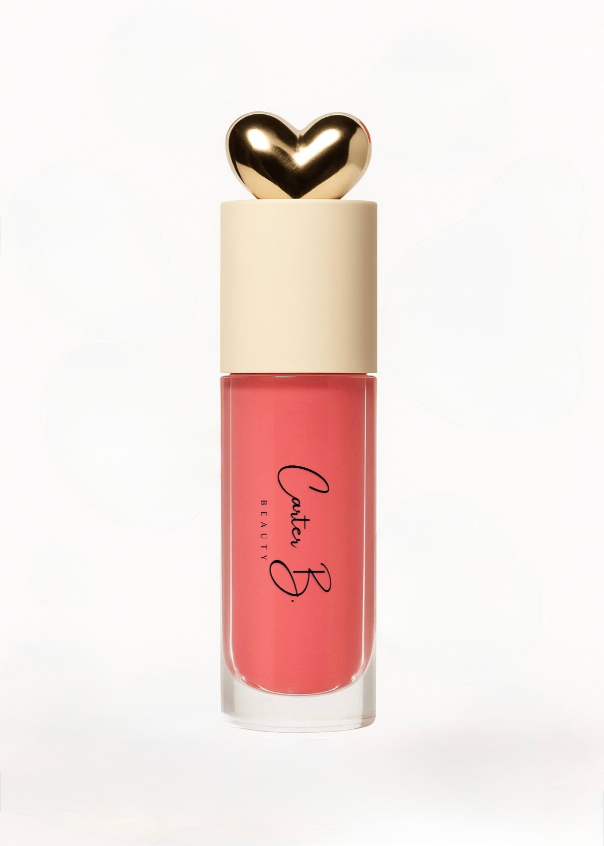 Carter B. Beauty Lippenöl in der Farbe RAPSBERRY – feuchtigkeitsspendendes, natürliches Lip Oil mit pinken Akzenten und pflegender Formel, präsentiert vor einem beerigen Hintergrund. (stehend)