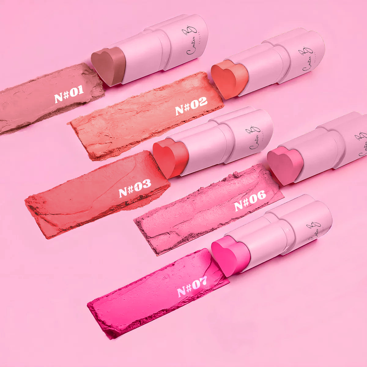 Alle fünf Farben von meinen Blush Sticks in den folgenden Nuancen: Bare, Pumpkin, Darling, Girly und Princess (Swatches) - von Carter B. Beauty