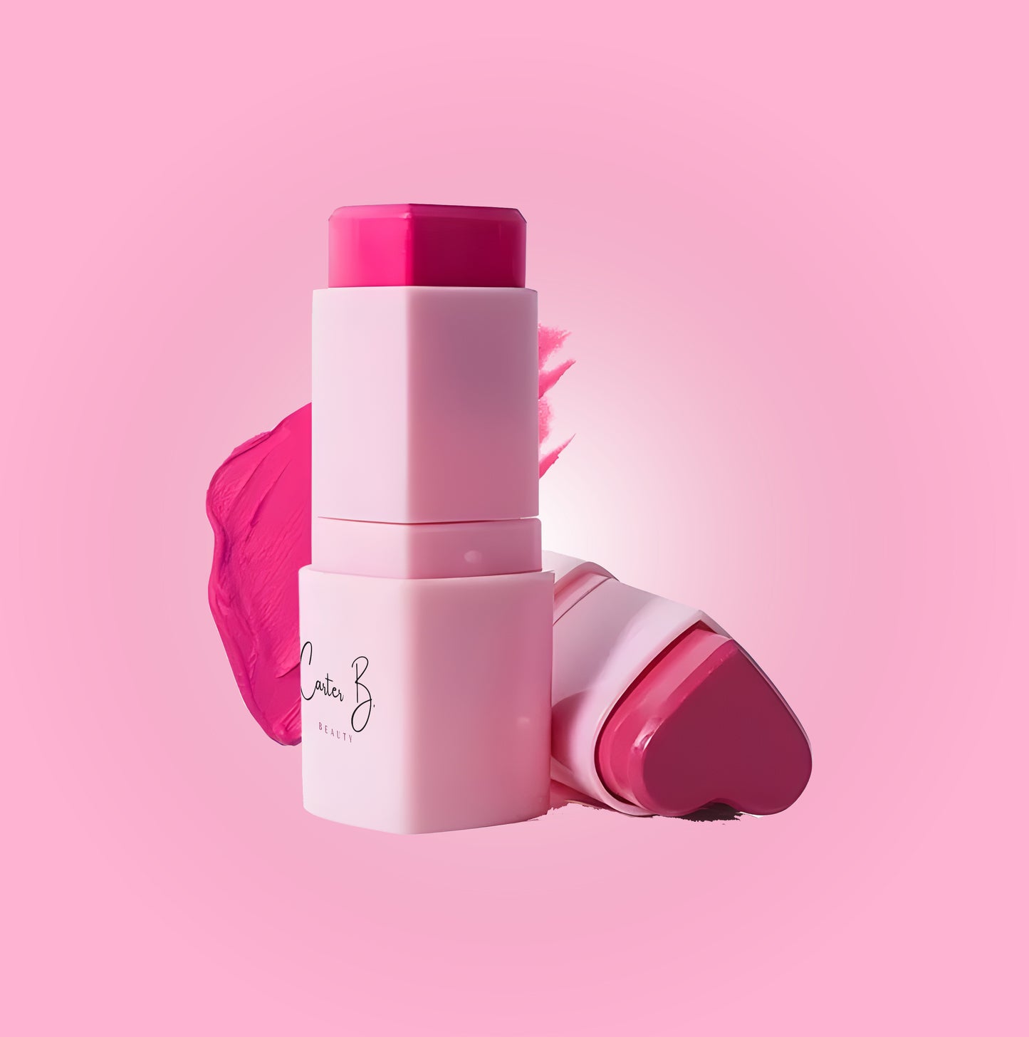 Ein intensiv pinker Blush Stick, welcher für die Wangen, Augen und Lippen verwendet werden kann, in der Farbe Princess - von Carter B. Beauty