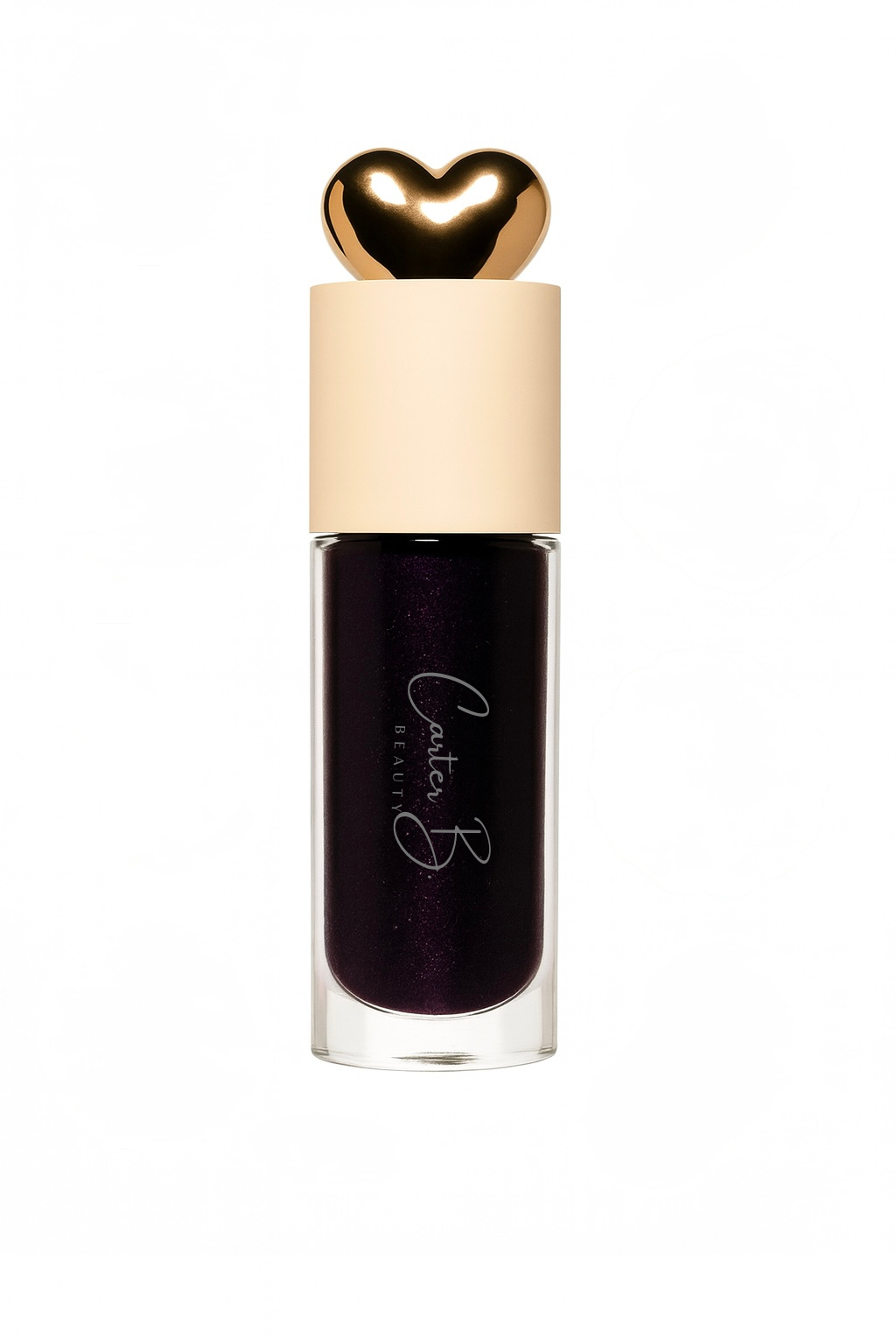 Carter B. Beauty Lippenöl in der Farbe BLACK CURRANT – feuchtigkeitsspendendes, natürliches Lip Oil mit beerigen Akzenten und pflegender Formel, präsentiert vor einem dunklen Hintergrund. (stehend)