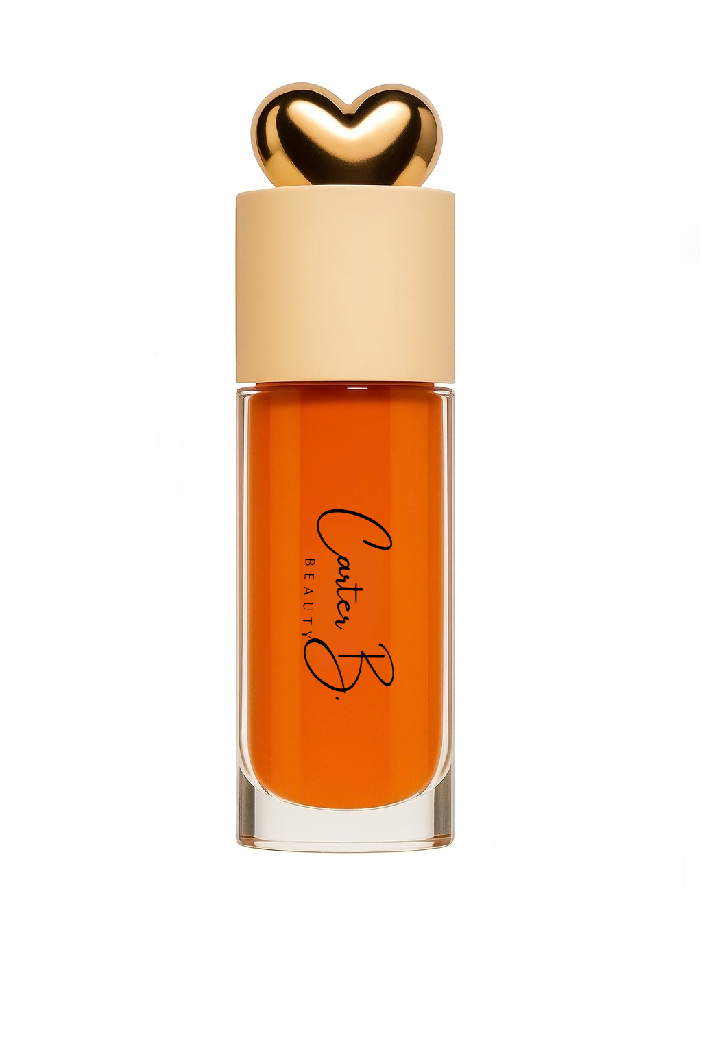 Carter B. Beauty Lippenöl in der Farbe PASSION FRUIT – feuchtigkeitsspendendes, natürliches Lip Oil mit frischen Akzenten und pflegender Formel, präsentiert vor einem beerigen Hintergrund. (stehend)