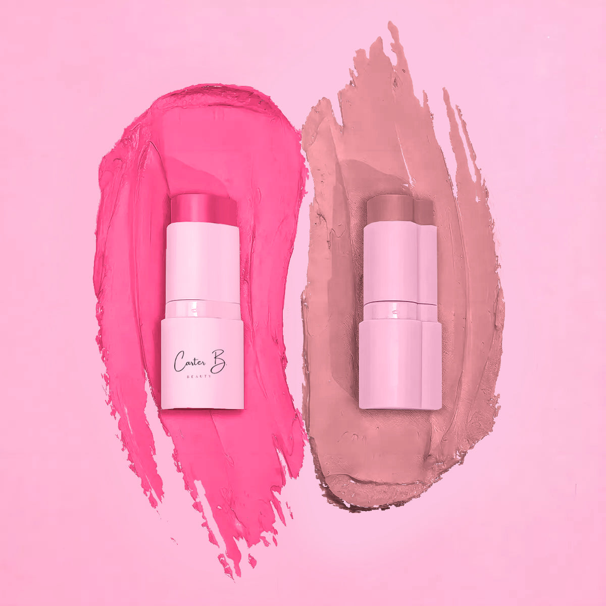 Zwei Farben von meinen Multi-Blush Sticks, in den folgenden Nuancen: Girly (Rosaton) und Bare (Nudeton) - von Carter B. Beauty