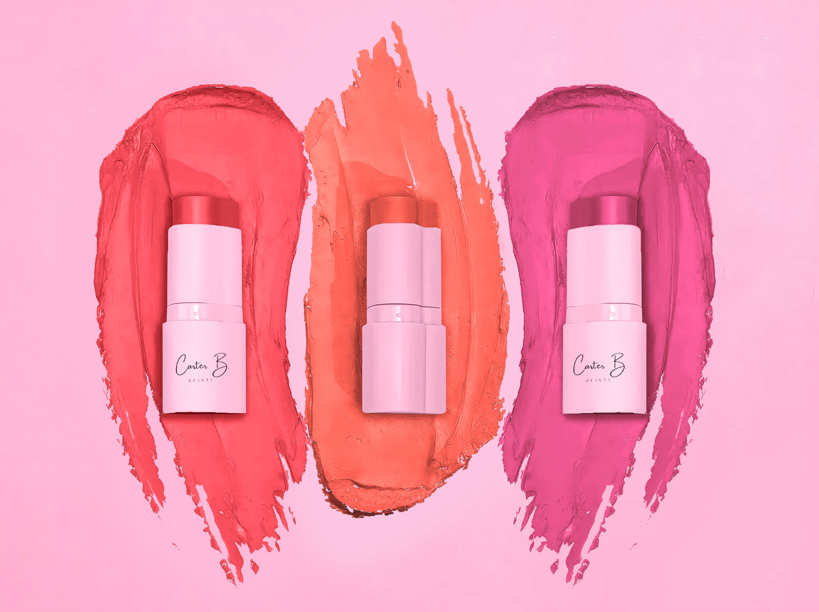 Drei Farben von meinen Multi-Blush Sticks, in den folgenden Nuancen: Darling (Korallton), Pumpkin (Orangeton) und Princess (Pinkton) - von Carter B. Beauty